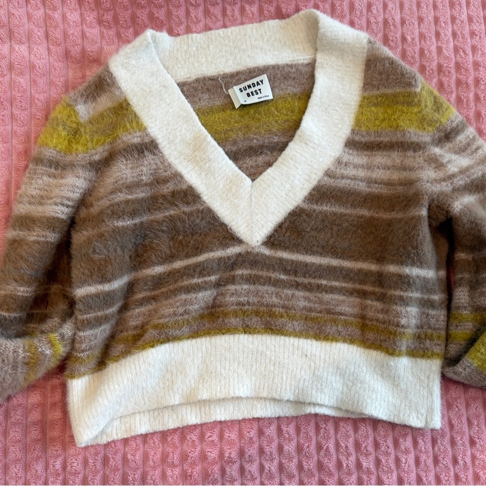 Aritzia Women's Striped Sweater - Cream, Brown, Yellow